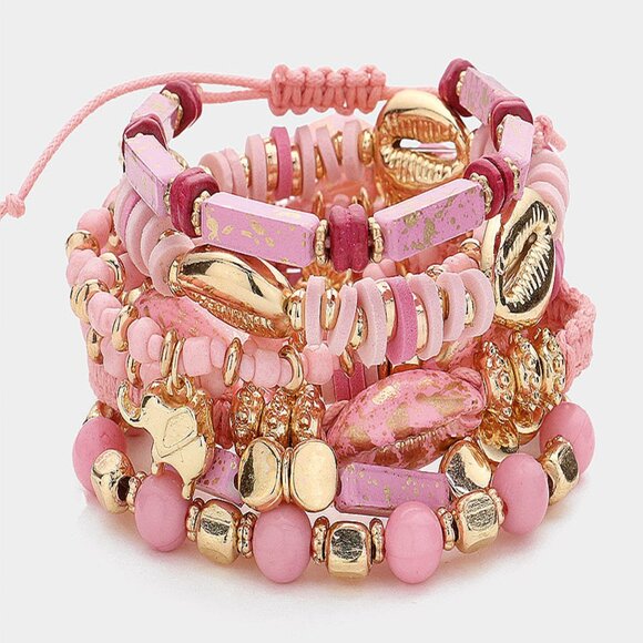 Lucky in Love 8PC Set Beaded Stretch Luck Charms Elephant Butterfly Bracelets - Picture 1 of 3